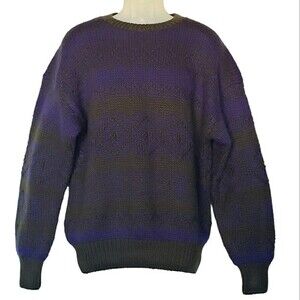 Vintage Claiborne Sweater Mens Size XL Wool Chunky Knitted By Hand Blue Green